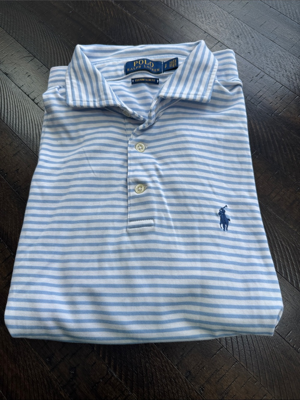 Like new Polo by Ralph Lauren Light Blue and White Striped Polo Shirt size Small